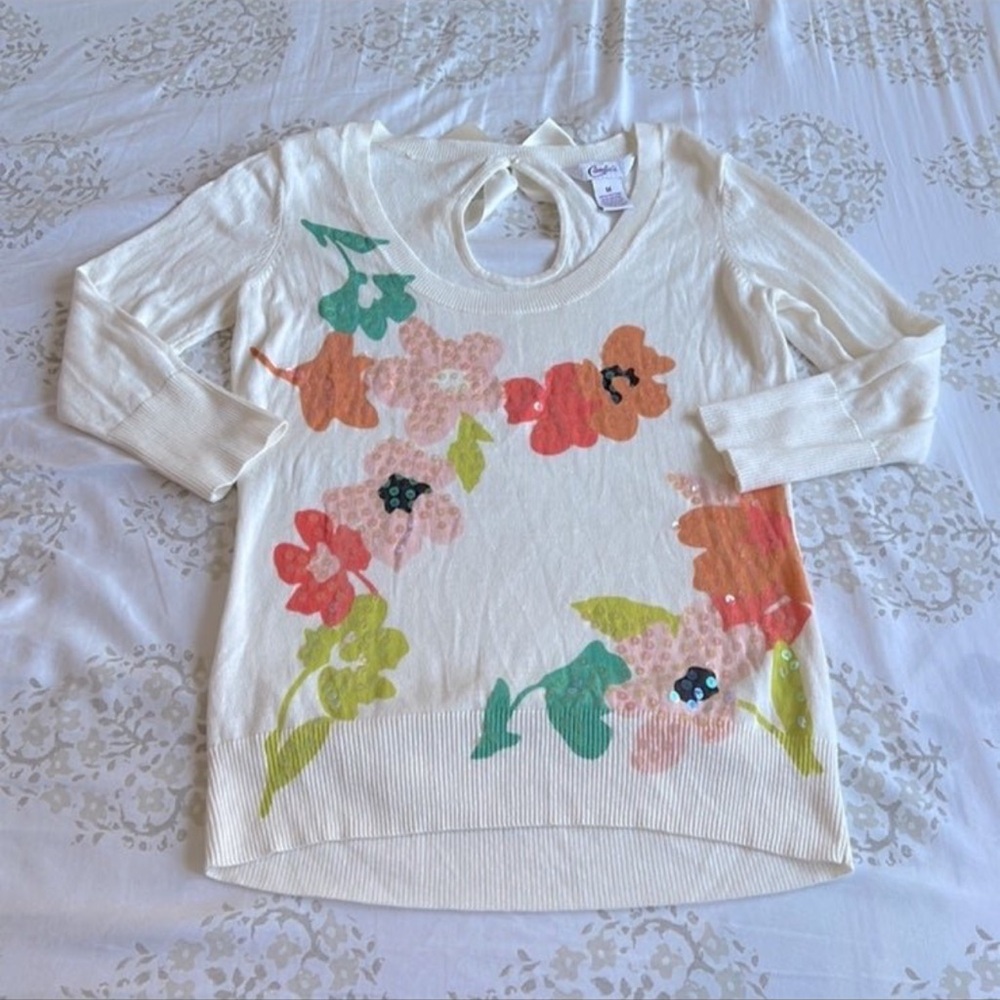 Candies Floral Print Sweater w/ Bow on the Back
